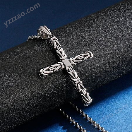 个性复古欧美简约十字架男士钛钢吊坠 创意316不锈钢项链一件代发