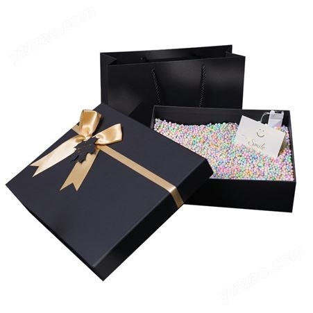 天地盖礼盒现货高档纸盒定做长方形蝴蝶结礼物盒 大号黑色礼品盒