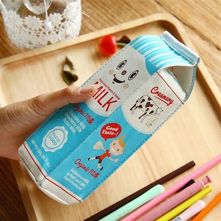 韩国创意文具用品批发 卡通牛奶妹文具袋定制 铅笔袋来图定做 个性广告文具袋工厂订制