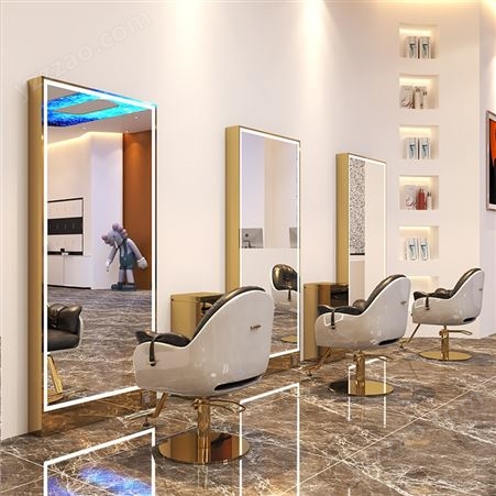 理发店镜台不锈钢落地镜全身镜美发镜子发廊专用美发店双面剪发镜