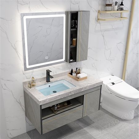 现代简约轻奢实木大理石浴室柜组合智能镜柜卫生间洗手盆柜洗漱台