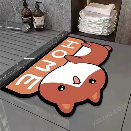 卡通动物可爱浴室卫生间门口软硅藻泥地垫GZN03 热转印 来图定制
