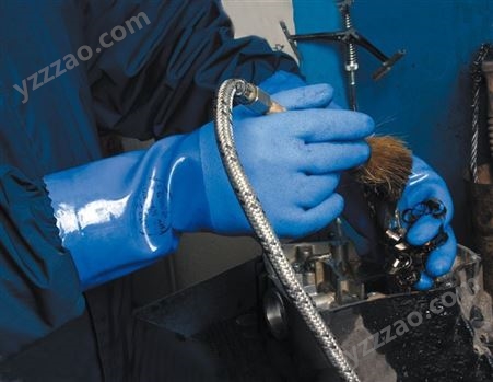 SHOWA尚和KV660凯夫拉内衬PVC全浸耐磨耐油防化手套蓝色