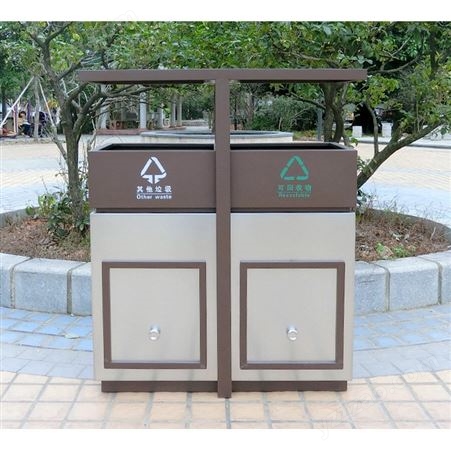 可定制 双桶大容量垃圾桶 酒店大堂户外不锈钢垃圾桶 主题公园室外分类垃圾桶