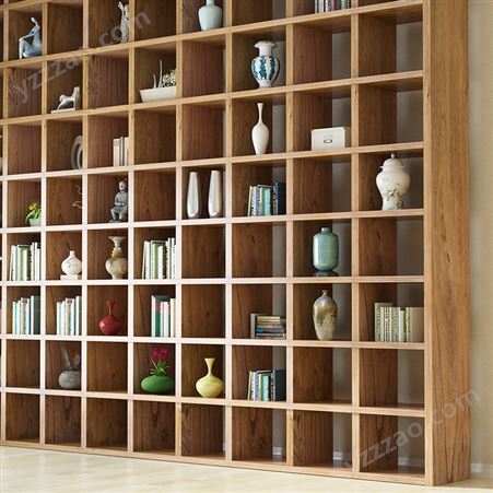 老榆木书架定制整墙实木落地书架隔断置物书柜格子架定做满墙书架