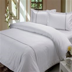 酒店床上用品定制 全棉提花床单被套枕套贡缎三件套 南通酒店布草