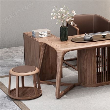 新中式实木茶桌椅组合 乌金木功夫泡茶桌设计 禅意办公茶桌椅家具定制