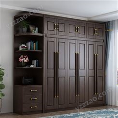 新中式实木衣柜 卧室家具三四五门组合环保 衣橱大衣柜带转角