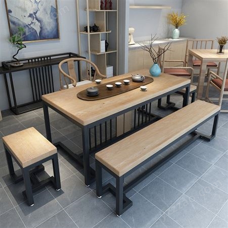 D1001新中式接待室洽谈桌椅组合 简约实木泡茶桌设计 家用客厅书房大板桌定制