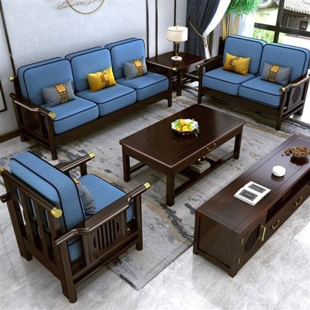 新中式客厅买沙发比较耐用 广东佛山口碑的实木家具