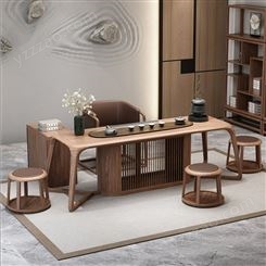 新中式实木茶桌椅组合 乌金木功夫泡茶桌设计 禅意办公茶桌椅家具定制