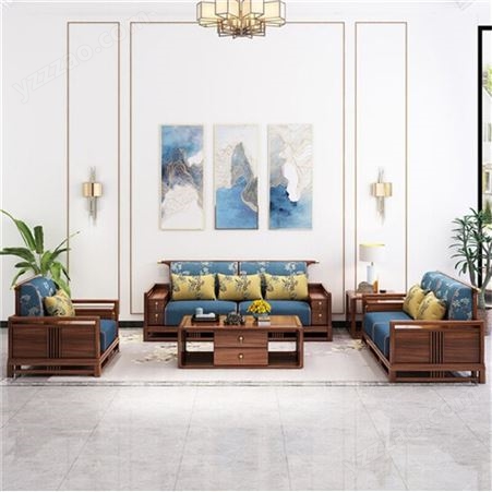 新中式实木沙发组合 套装小户型客厅家具 整装储物家具