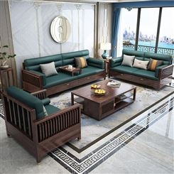 新中式实木沙发组合厂家 红橡木储物两用沙发 轻奢布艺沙发家具批发