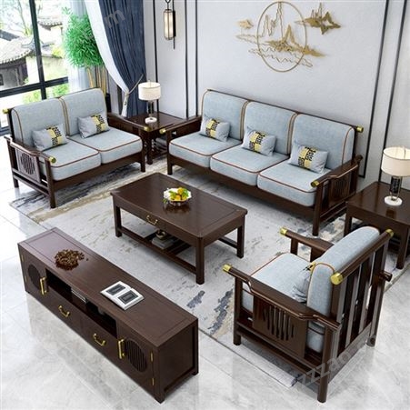 新中式客厅买沙发比较耐用 广东佛山口碑的实木家具