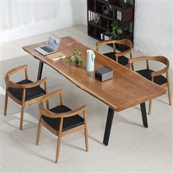 北欧茶桌工作台洽谈桌椅设计 原木大板桌实木办公桌定制